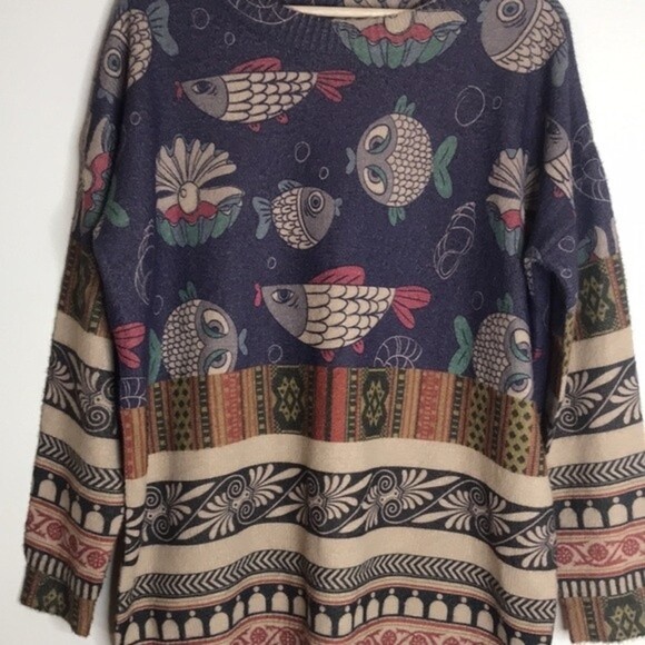 YESNO ladies cotton wool super soft fish graphic pullover long sleeve sweater - Picture 2 of 10